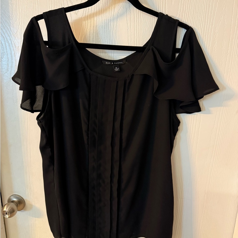 Zac & Rachel Black Cold-Shoulder Ruffle Top